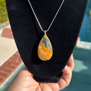 Bumblebee jasper pendant with sterling silver chain